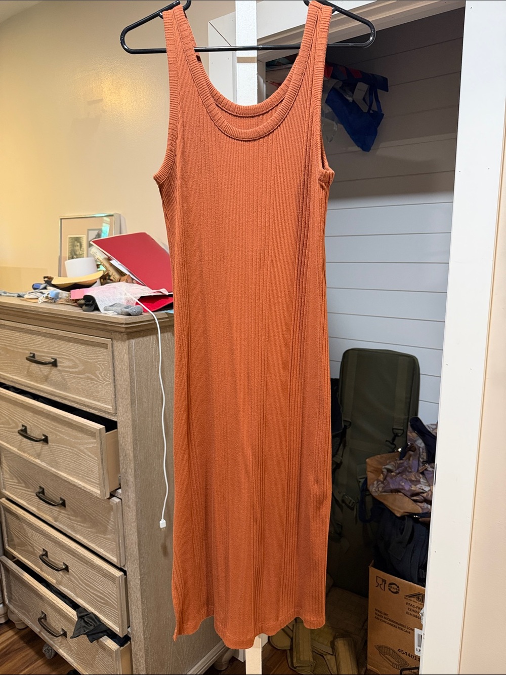 a new day Sleeveless Ribbed Midi Dress in Terracotta